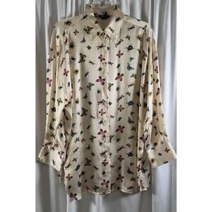 ZARA Butterfly Print Oversized Long Sleeves Shirt, Ivory Multi, Sz: M, 72-27